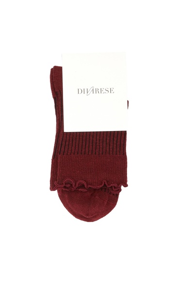  Divarese Kadın Bordo Çizgi Desenli Soket Çorap