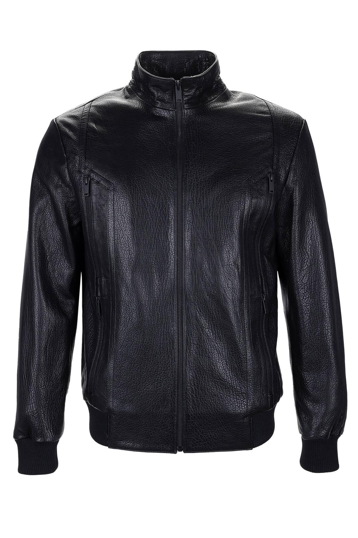  Tamer Tanca Erkek Hakiki Deri Siyah Jumbo Deri Mont