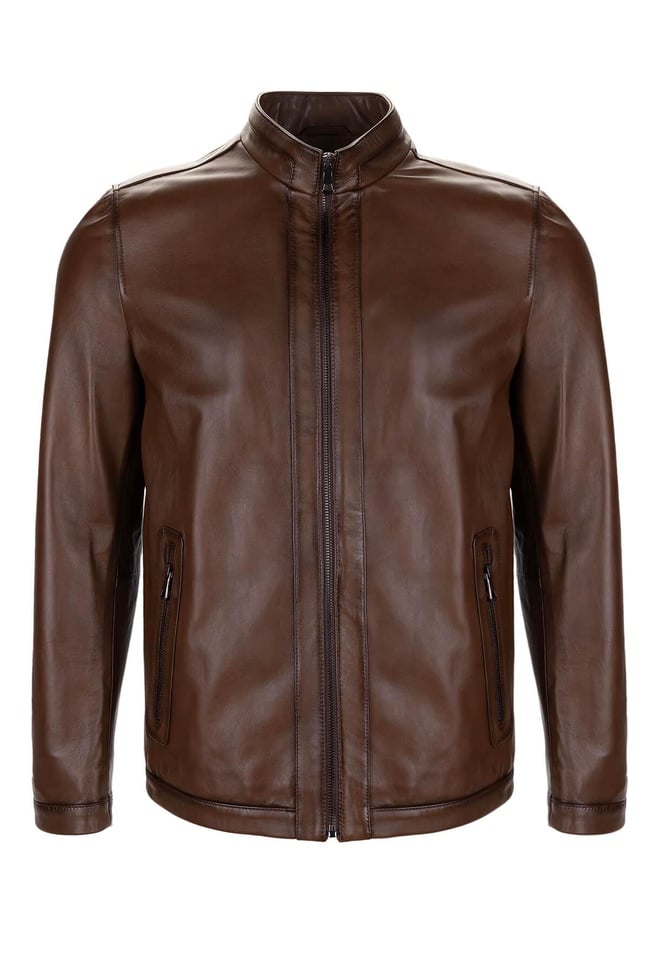  Tamer Tanca Erkek Hakiki Deri Kestane Deri Mont