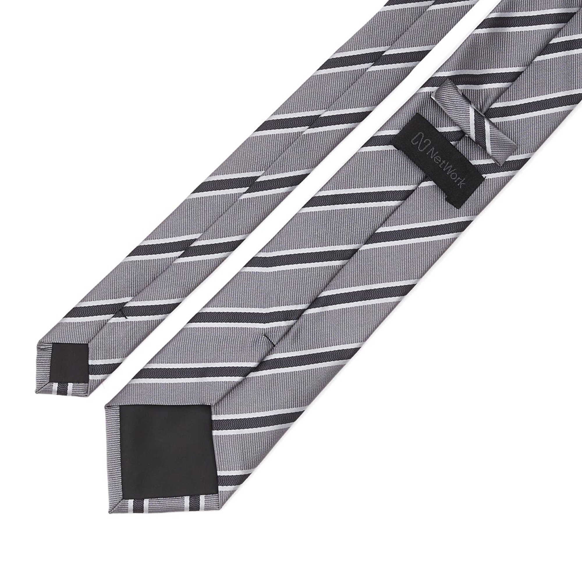 Network Erkek Gri Çizgili Kravat