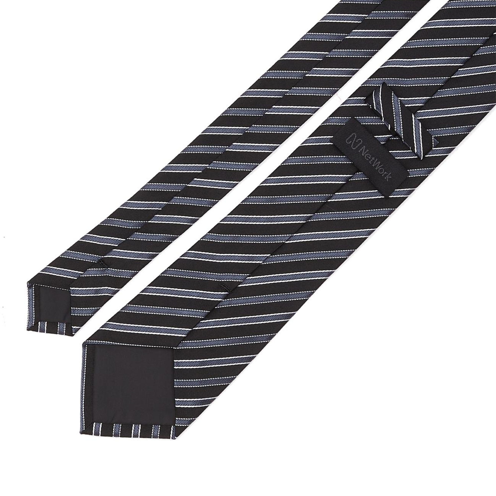 Network Erkek Siyah Çizgili İpek Kravat