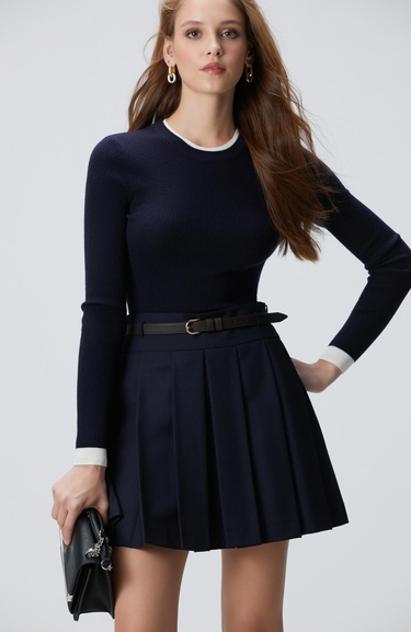  Network Kadın Lacivert Çift Renkli Kazak