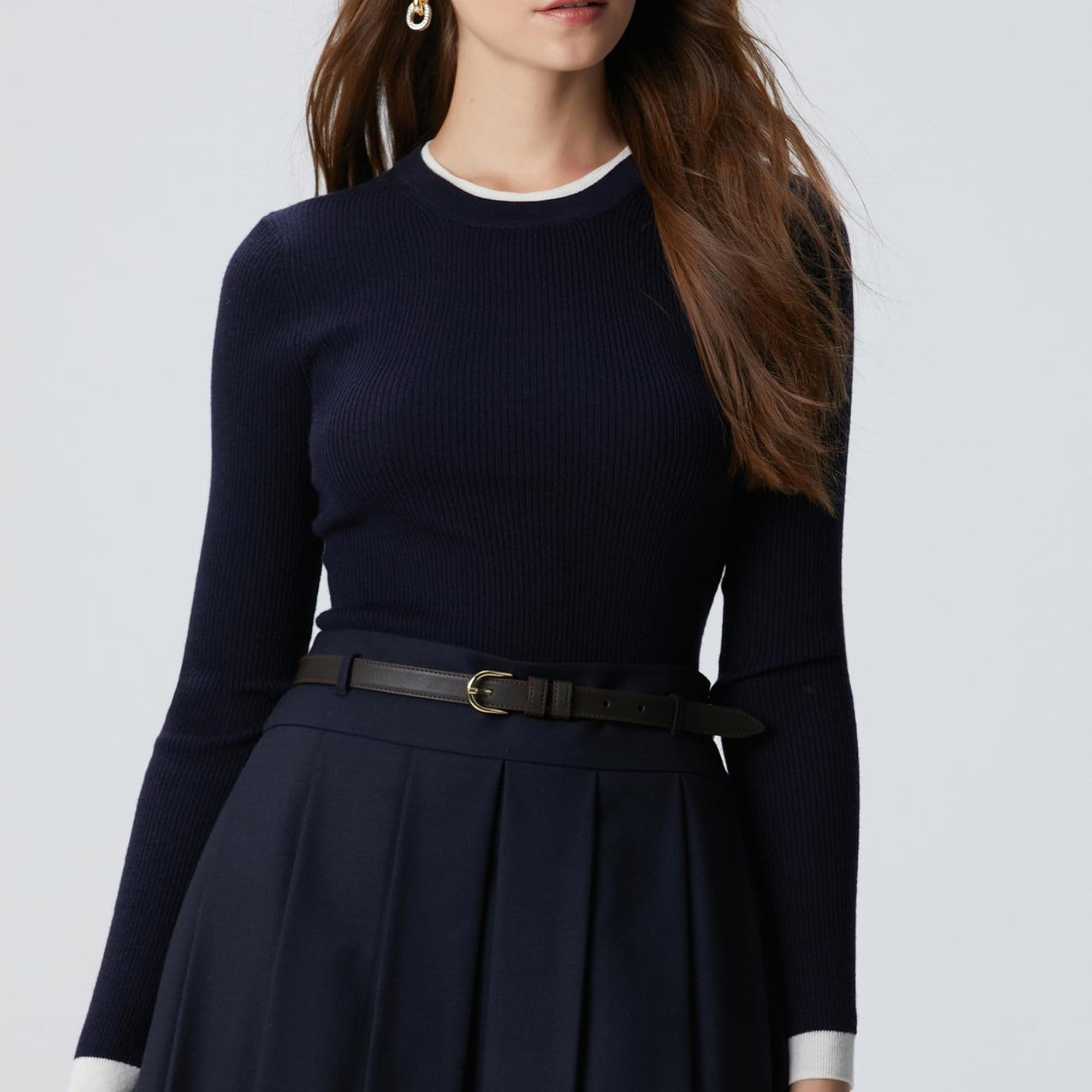 Network Kadın Lacivert Çift Renkli Kazak