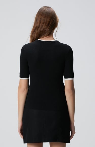  Network Kadın Siyah Çift Renkli Kısa Kol Triko Kazak