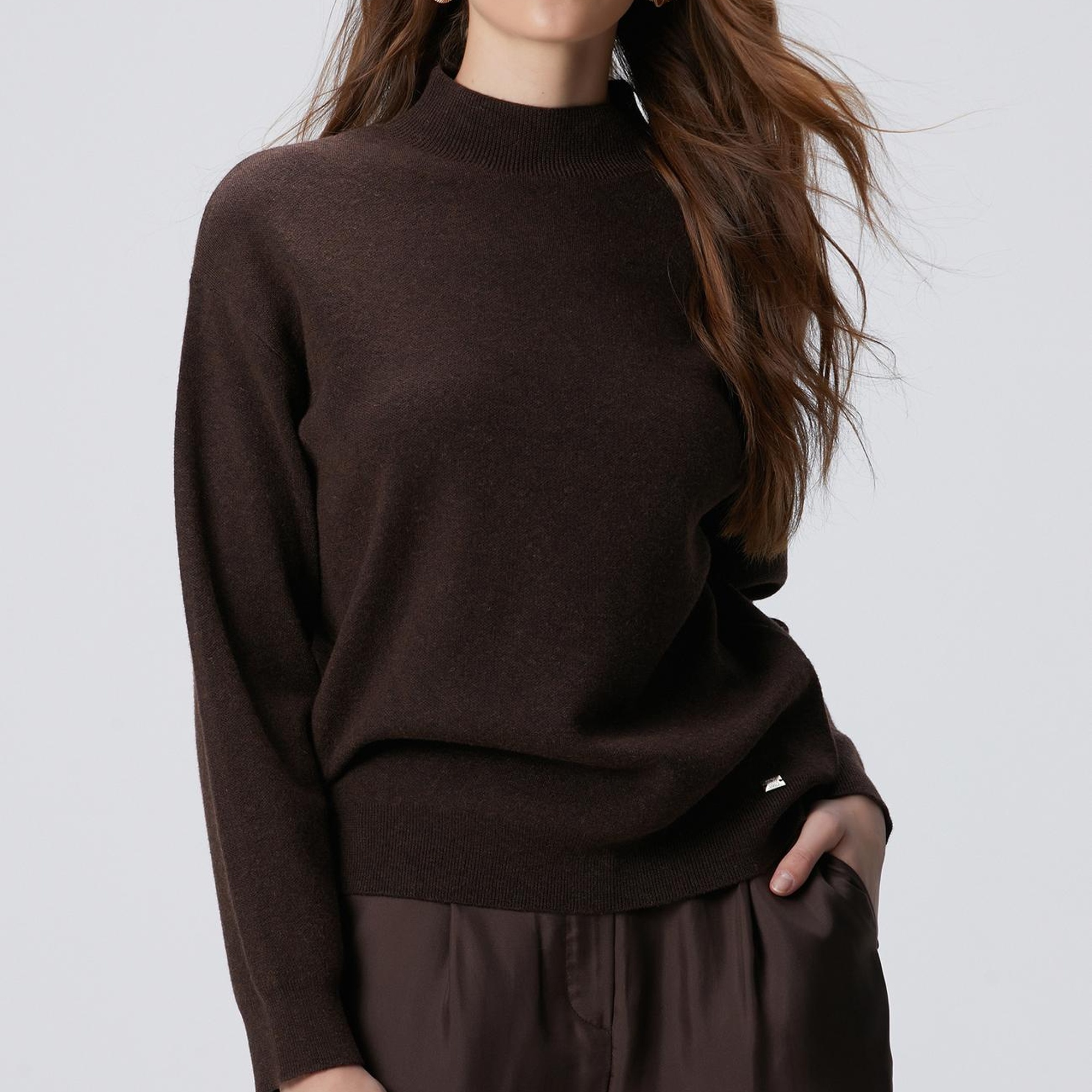 Network Kadın Kahverengi Yün Karışımlı Triko Kazak