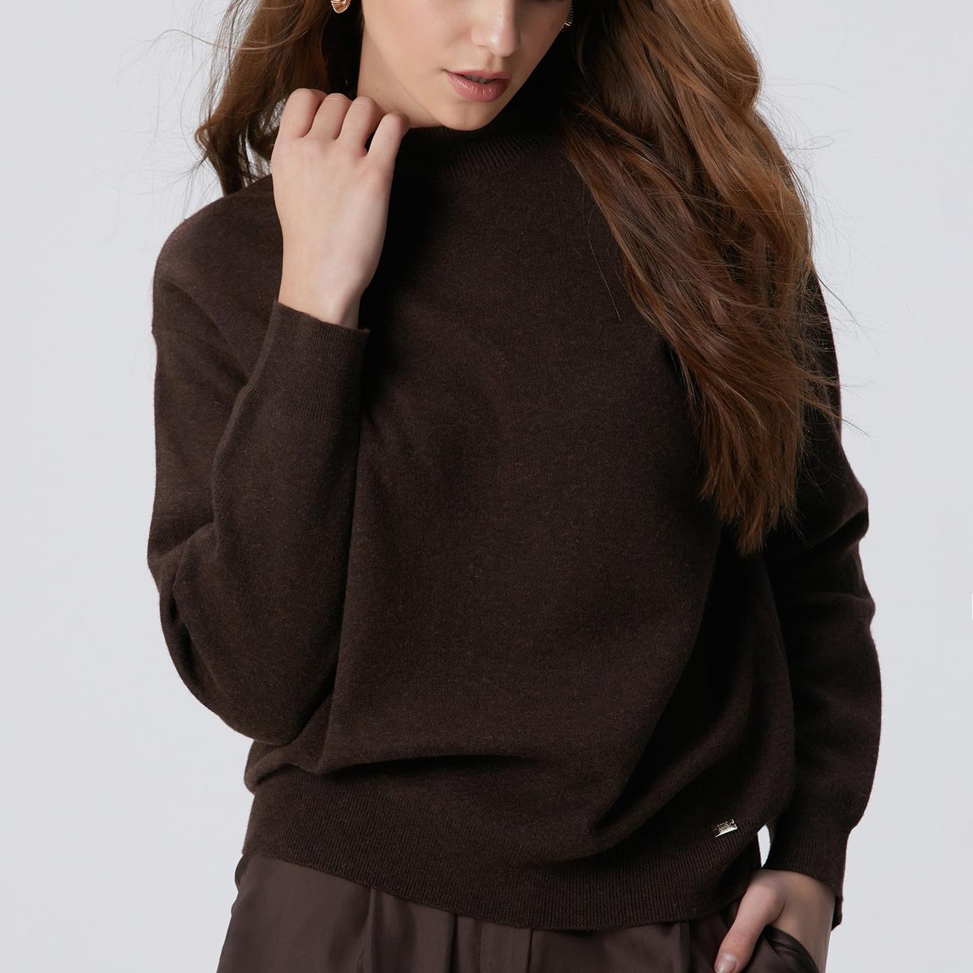 Network Kadın Kahverengi Yün Karışımlı Triko Kazak