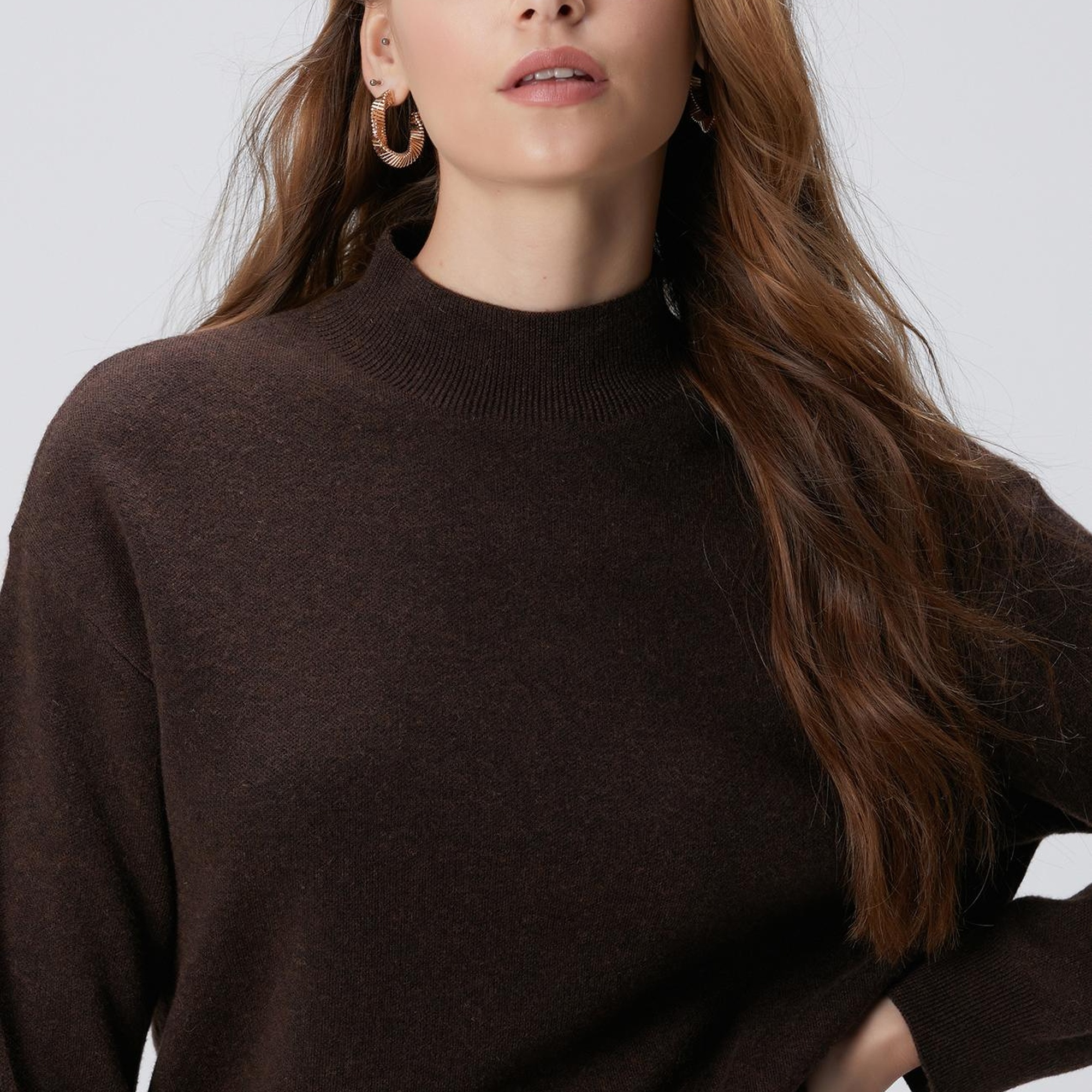 Network Kadın Kahverengi Yün Karışımlı Triko Kazak