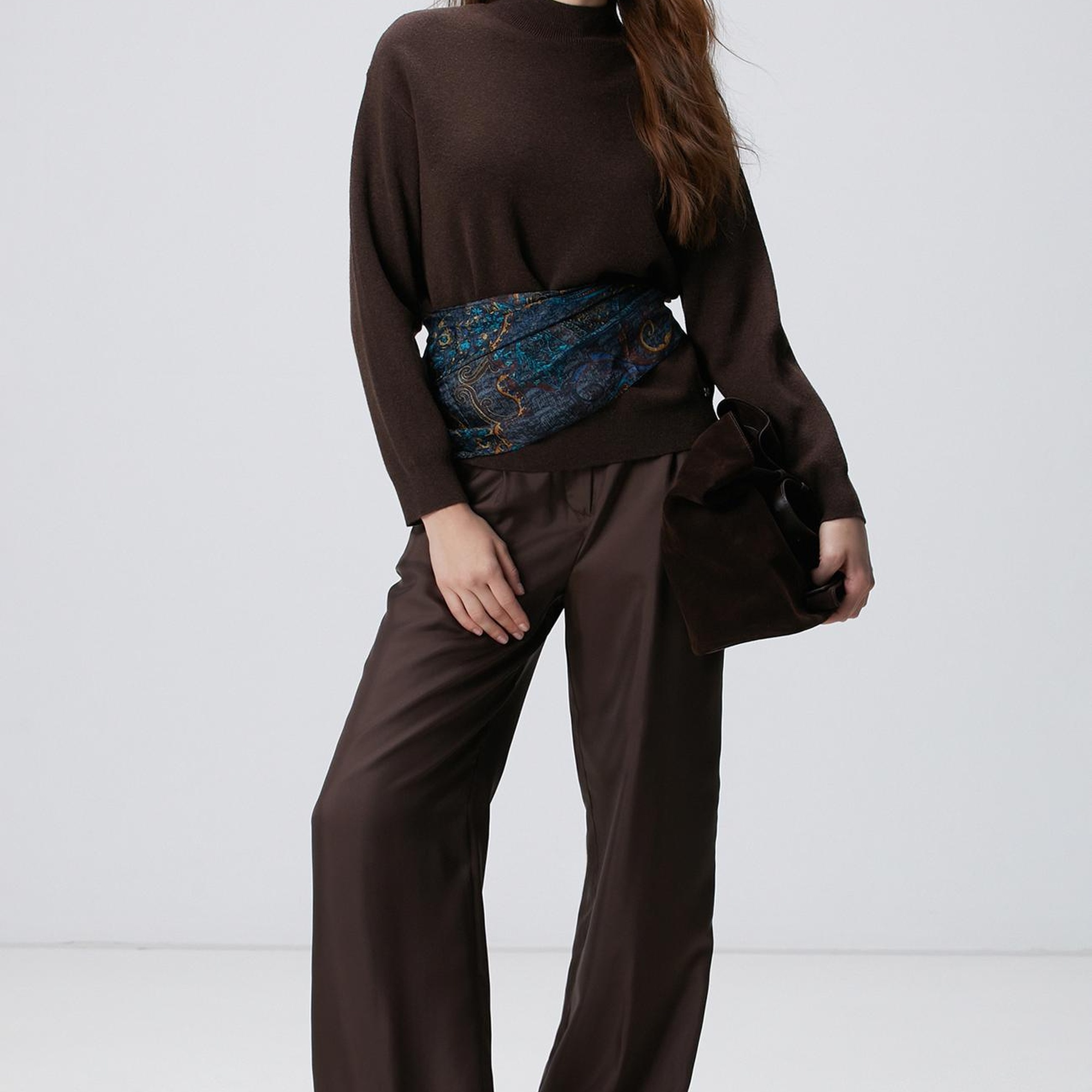 Network Kadın Kahverengi Yün Karışımlı Triko Kazak