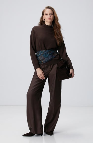  Network Kadın Kahverengi Yün Karışımlı Triko Kazak