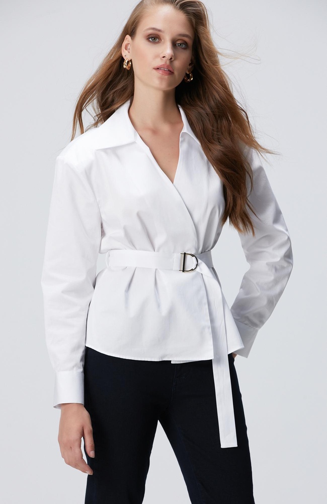  Network Kadın Beyaz Kemerli Bluz