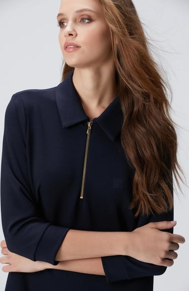  Network Kadın Lacivert Polo Örme Elbise