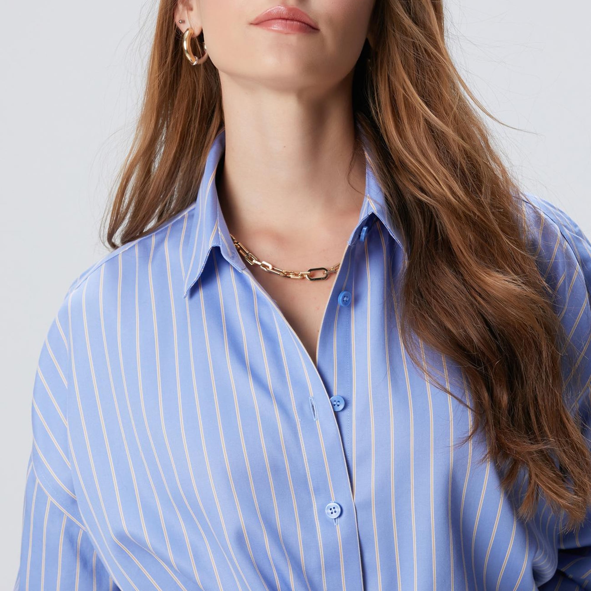Network Kadın Mavi Bej Çizgili Non Iron Gömlek