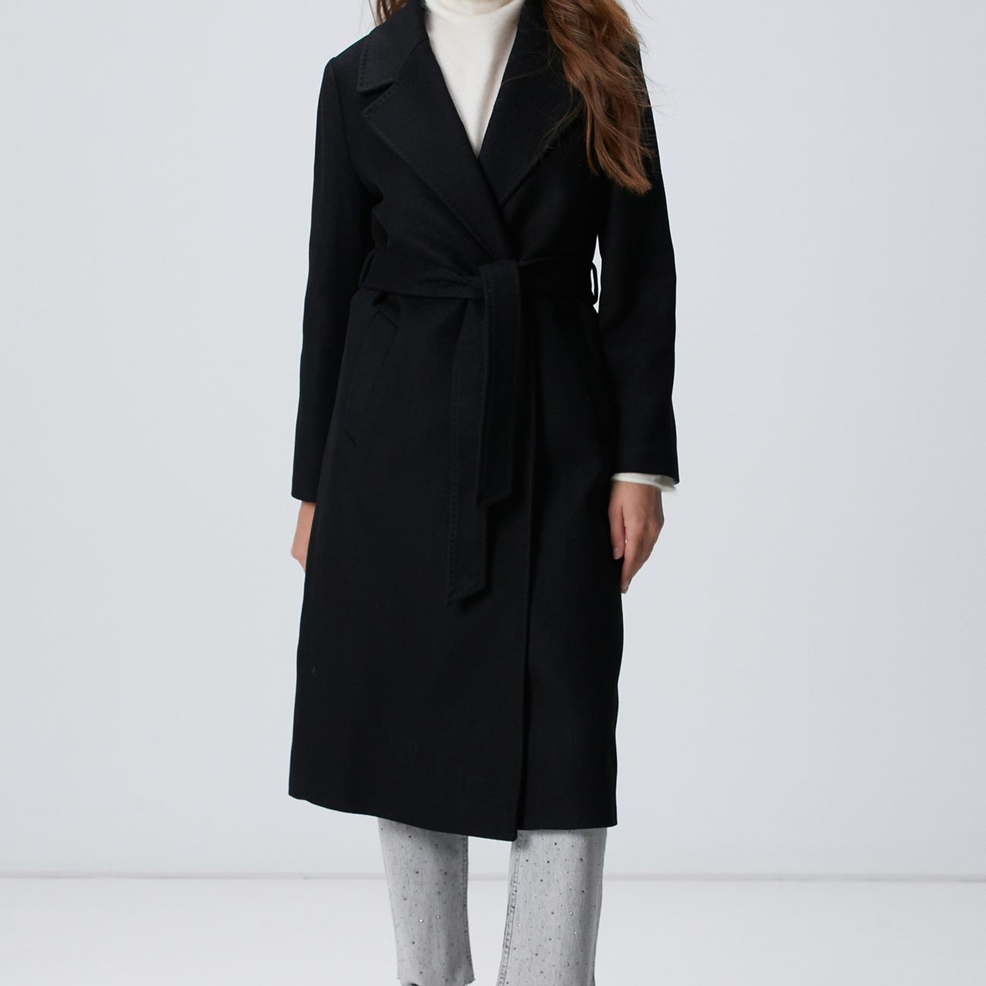 Network Kadın Siyah Kaşmir ve Yün Karışımlı Palto