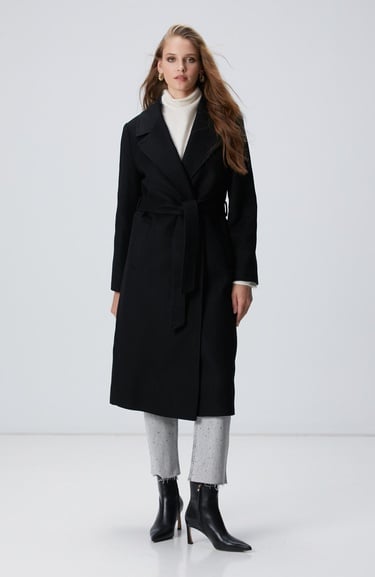  Network Kadın Siyah Kaşmir Ve Yün Karışımlı Palto