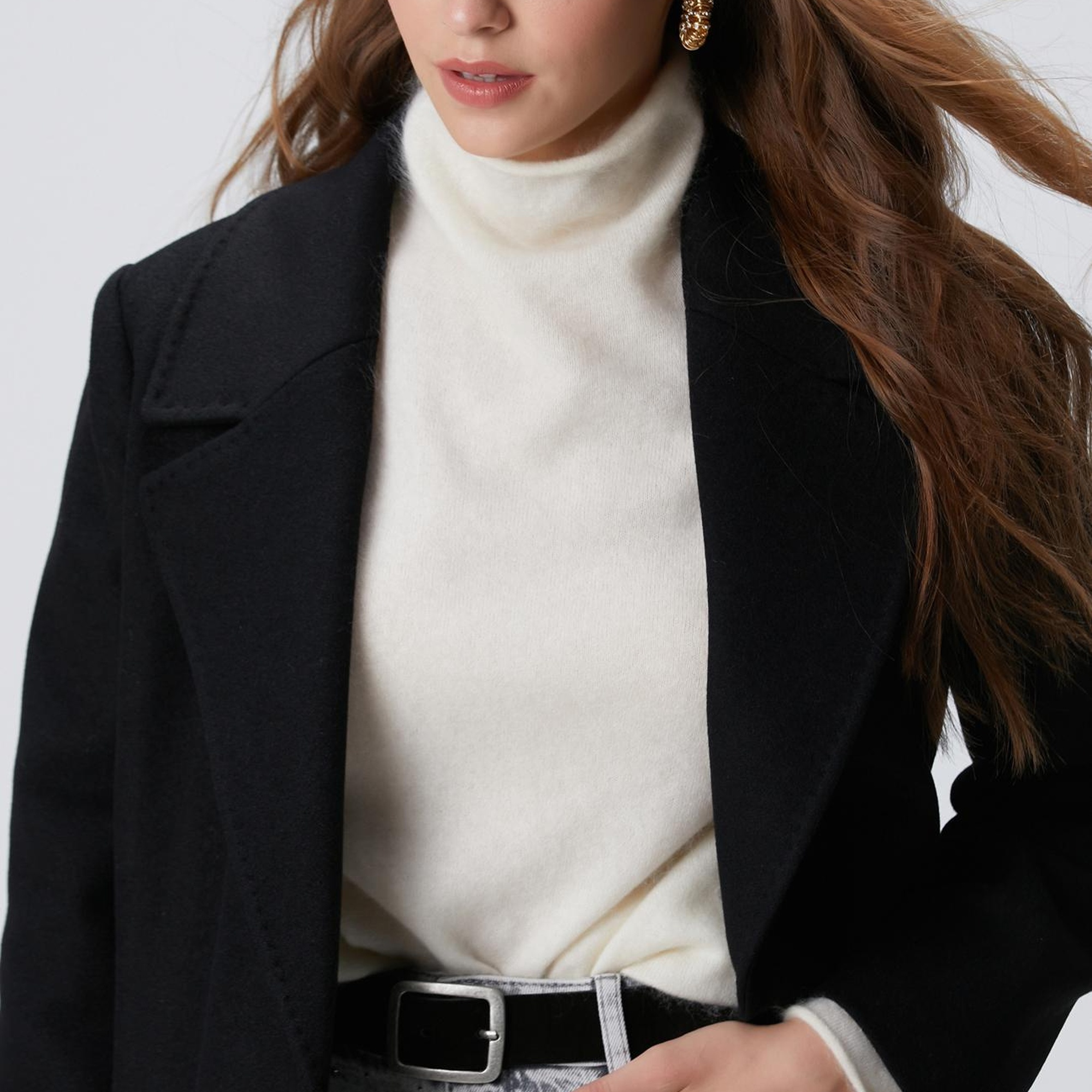 Network Kadın Siyah Kaşmir ve Yün Karışımlı Palto