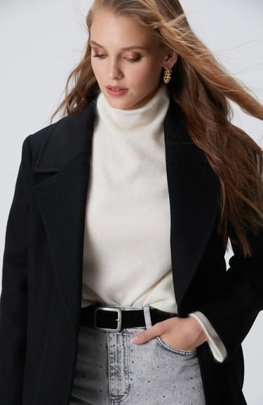  Network Kadın Siyah Kaşmir Ve Yün Karışımlı Palto