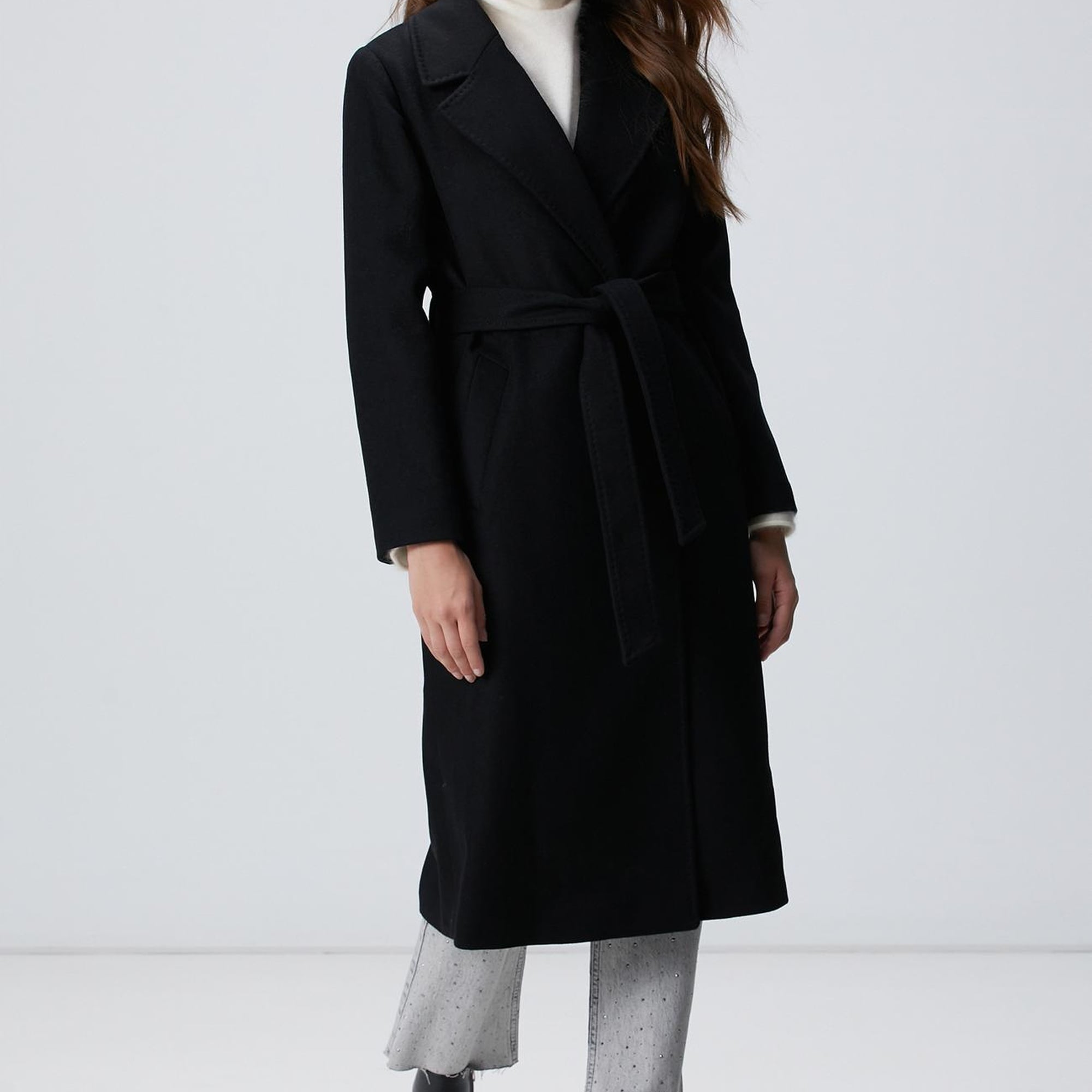 Network Kadın Siyah Kaşmir ve Yün Karışımlı Palto