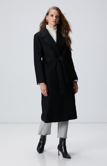  Network Kadın Siyah Kaşmir Ve Yün Karışımlı Palto