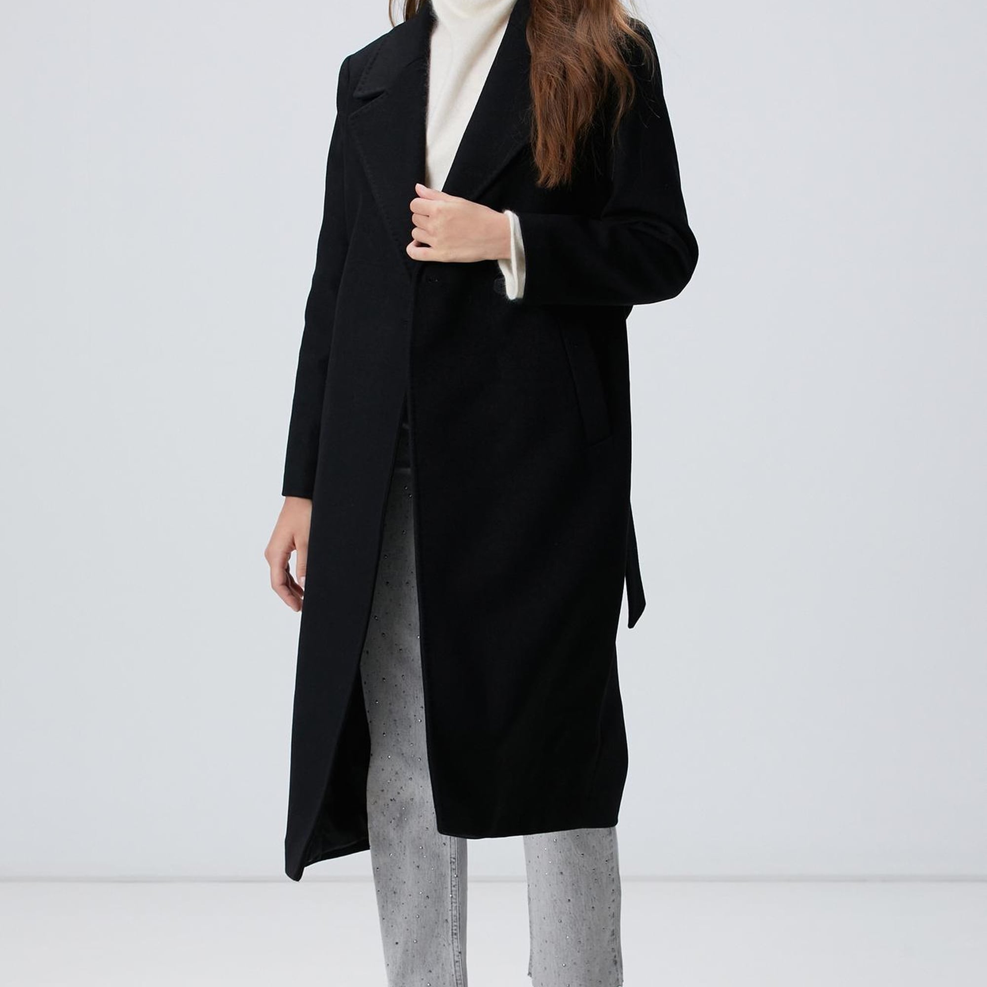 Network Kadın Siyah Kaşmir ve Yün Karışımlı Palto