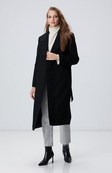  Network Kadın Siyah Kaşmir Ve Yün Karışımlı Palto