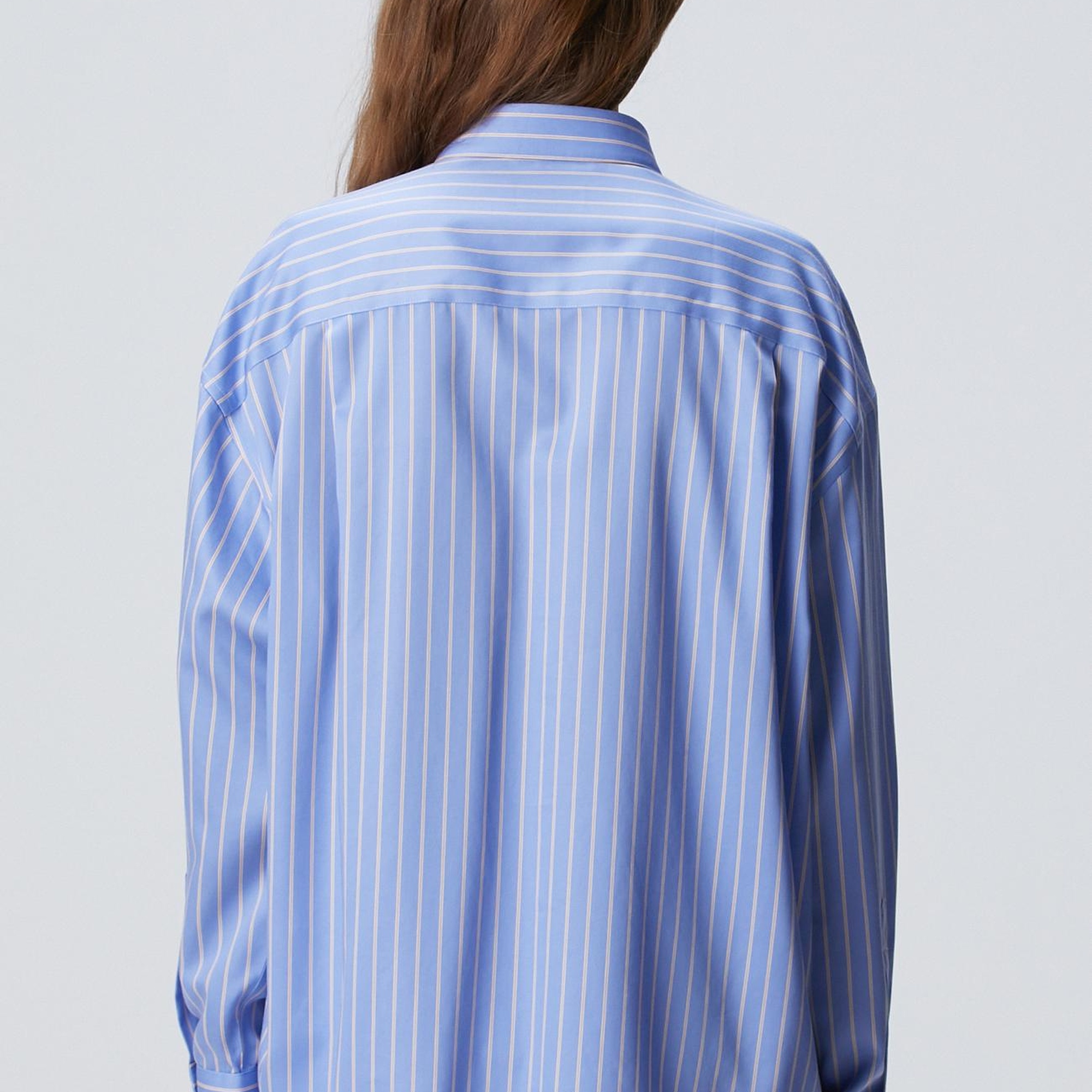 Network Kadın Mavi Bej Çizgili Non-Iron Gömlek