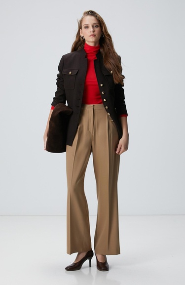  Network Kadın Kırmızı Yün Karışımlı Balıkçı Yaka Kazak