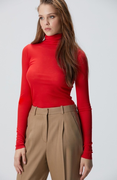  Network Kadın Kırmızı Yün Karışımlı Balıkçı Yaka Kazak