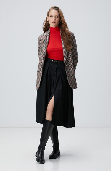  Network Kadın Kırmızı Yün Karışımlı Balıkçı Yaka Kazak