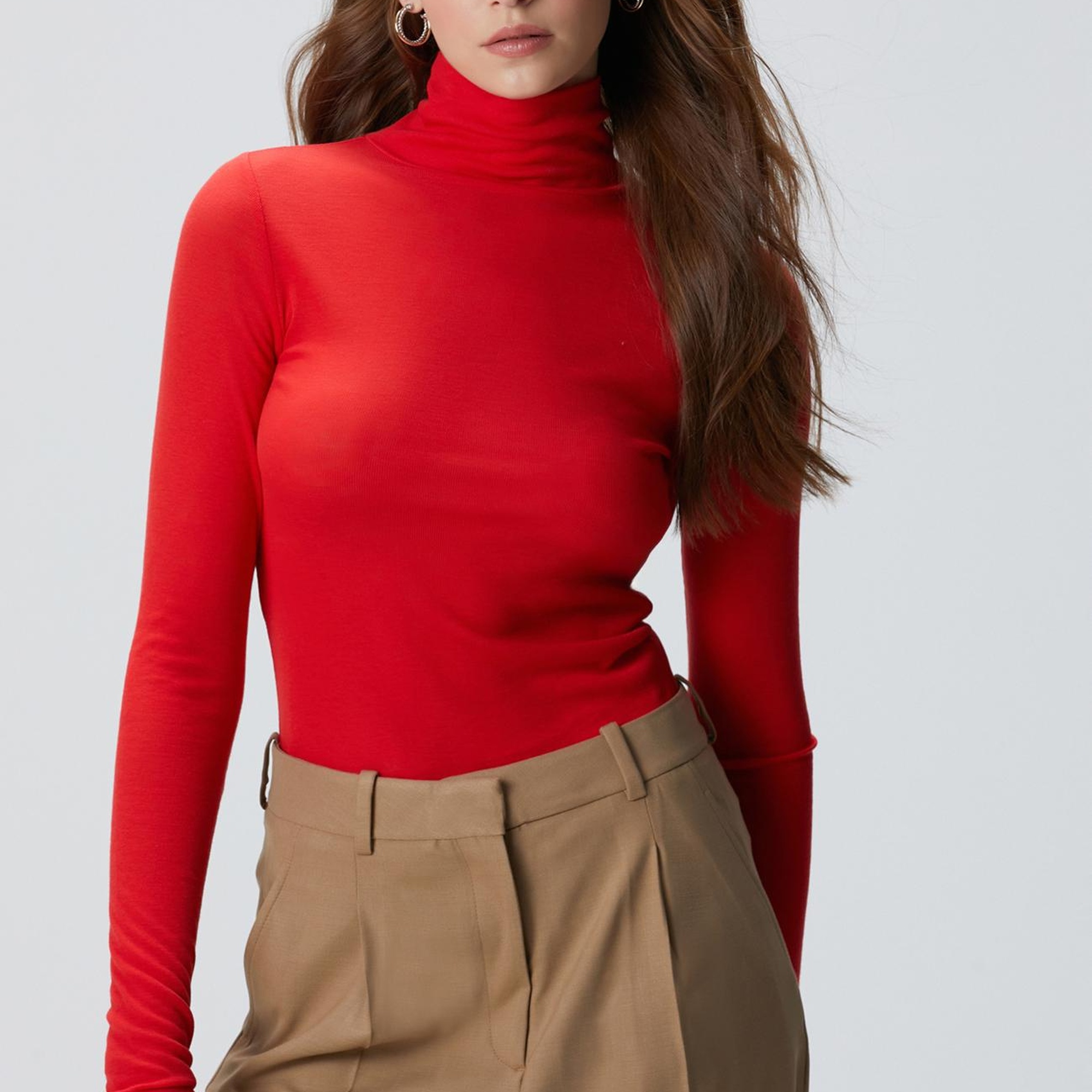 Network Kadın Kırmızı Yün Karışımlı Balıkçı Yaka Kazak