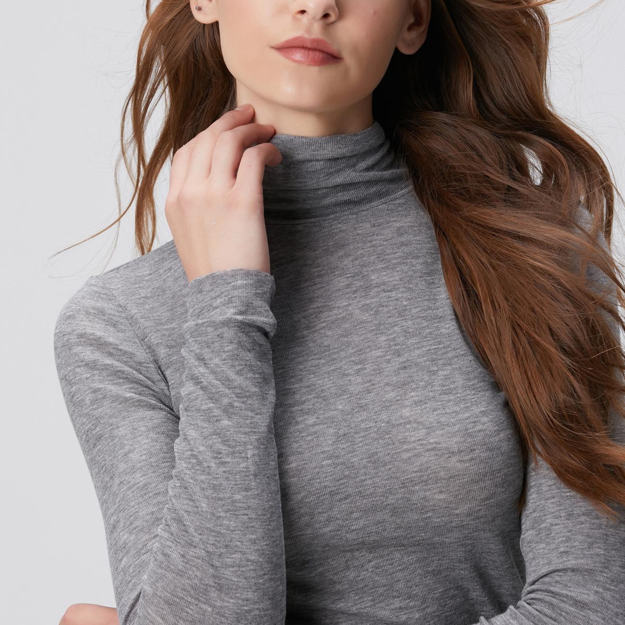 Network Kadın Gri Melanj Yün Karışımlı Balıkçı Yaka Kazak