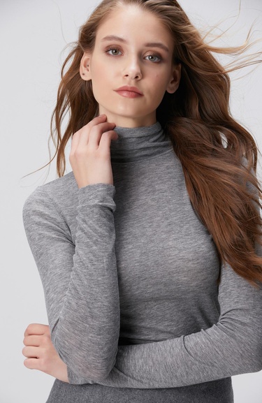  Network Kadın Gri Melanj Yün Karışımlı Balıkçı Yaka Kazak