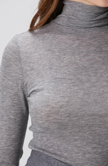  Network Kadın Gri Melanj Yün Karışımlı Balıkçı Yaka Kazak