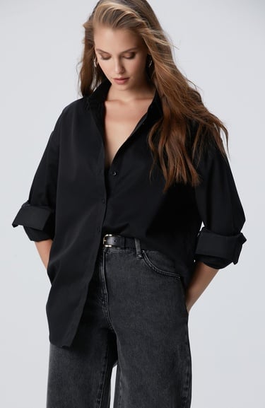  Network Kadın Non-Iron Siyah Gömlek