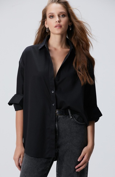  Network Kadın Non-Iron Siyah Gömlek