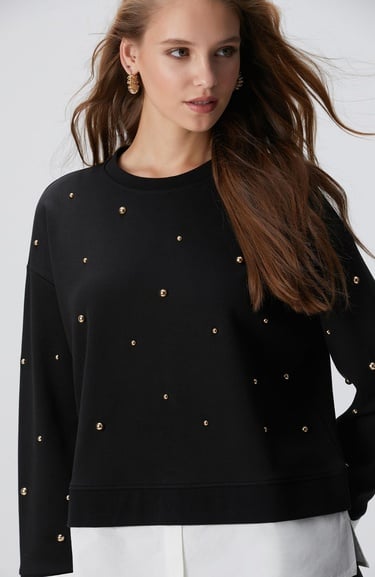  Network Kadın Siyah Metal Aksesuarlı Sweatshirt