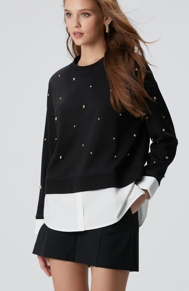  Network Kadın Siyah Metal Aksesuarlı Sweatshirt