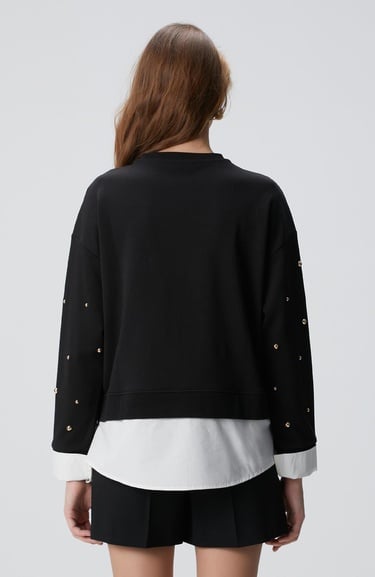  Network Kadın Siyah Metal Aksesuarlı Sweatshirt