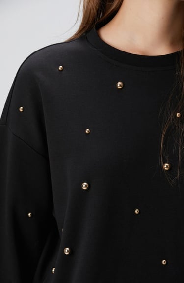  Network Kadın Siyah Metal Aksesuarlı Sweatshirt