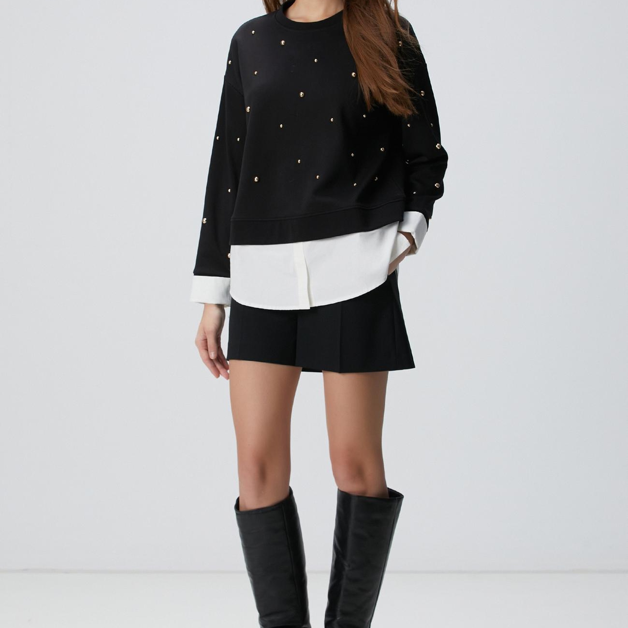 Network Kadın Siyah Metal Aksesuarlı Sweatshirt