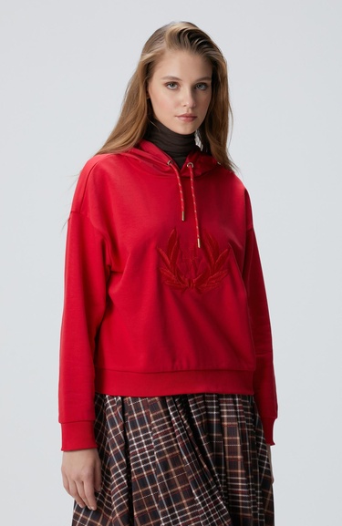  Network Kadın Kırmızı Nakış Detaylı Sweatshirt