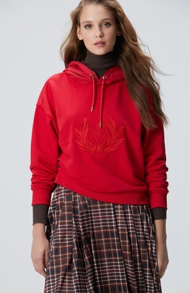  Network Kadın Kırmızı Nakış Detaylı Sweatshirt