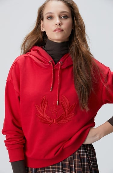  Network Kadın Kırmızı Nakış Detaylı Sweatshirt