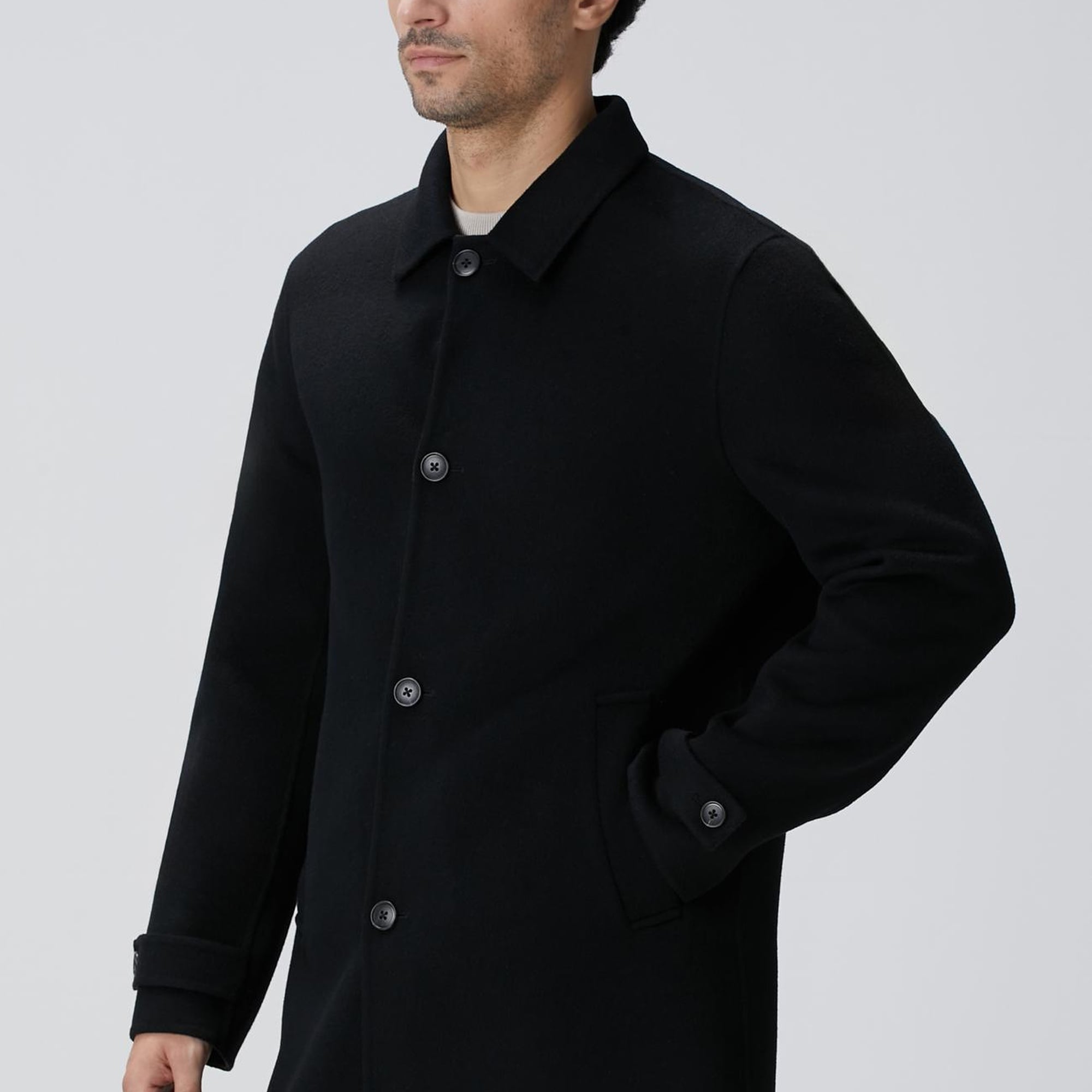 Network Erkek Siyah Yün Karışımlı Palto