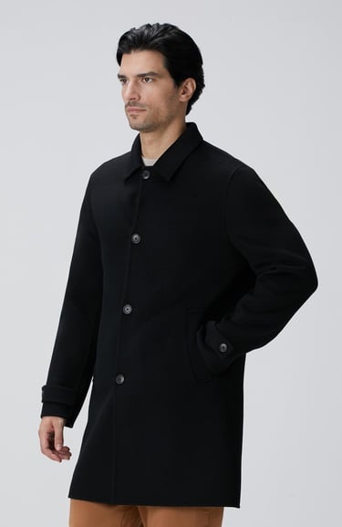  Network Erkek Siyah Yün Karışımlı Palto