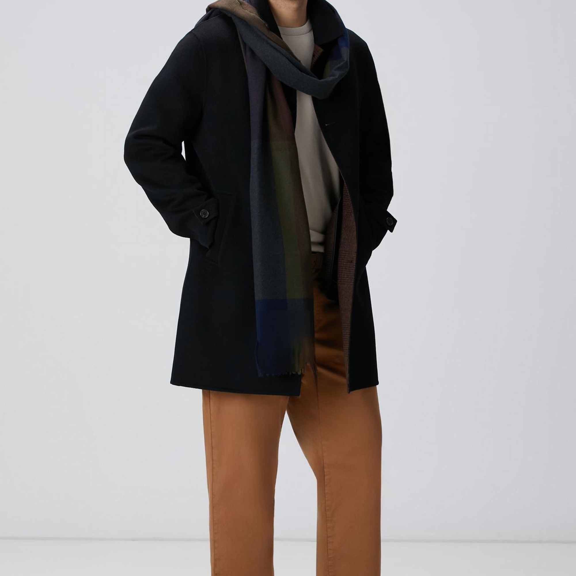 Network Erkek Siyah Yün Karışımlı Palto