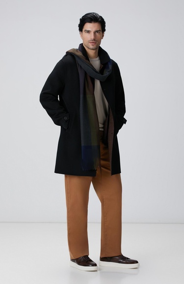  Network Erkek Siyah Yün Karışımlı Palto