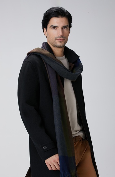  Network Erkek Siyah Yün Karışımlı Palto