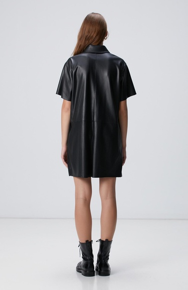  Network Kadın Siyah Mini Vegan Deri Elbise