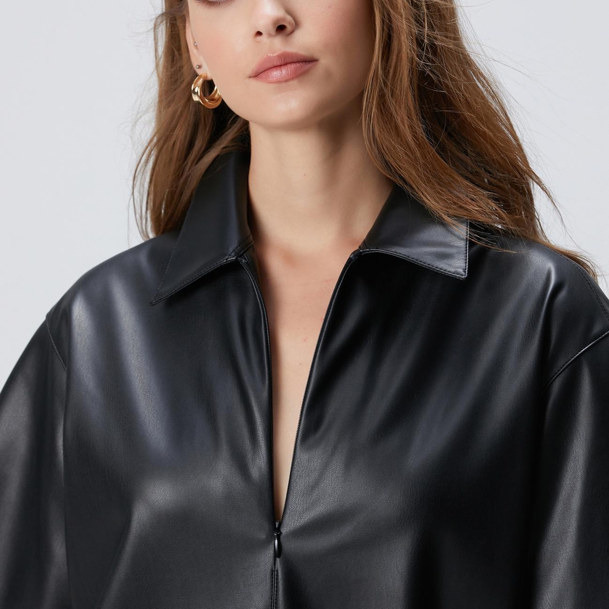 Network Kadın Siyah Mini Vegan Deri Elbise