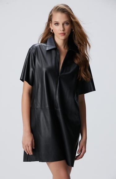  Network Kadın Siyah Mini Vegan Deri Elbise
